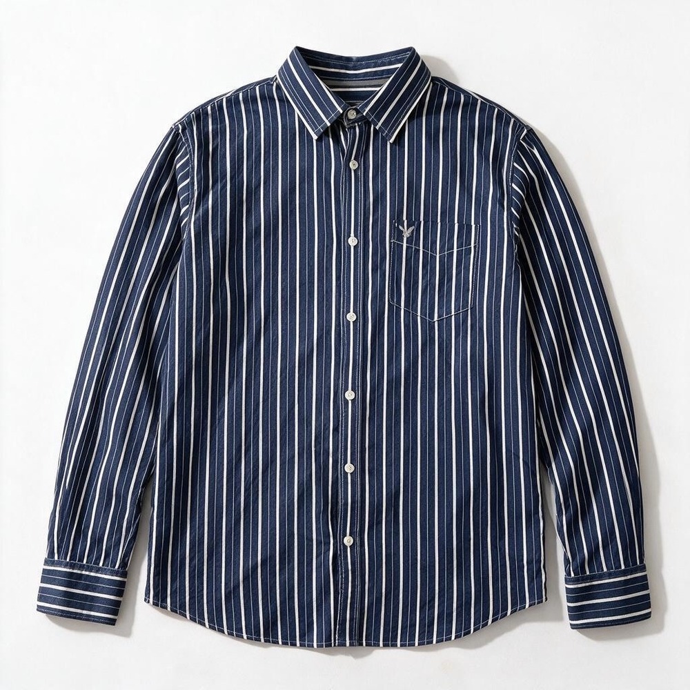 American Eagle Outfitters Mens Button Down Shirt XL Blue White Striped Cotton